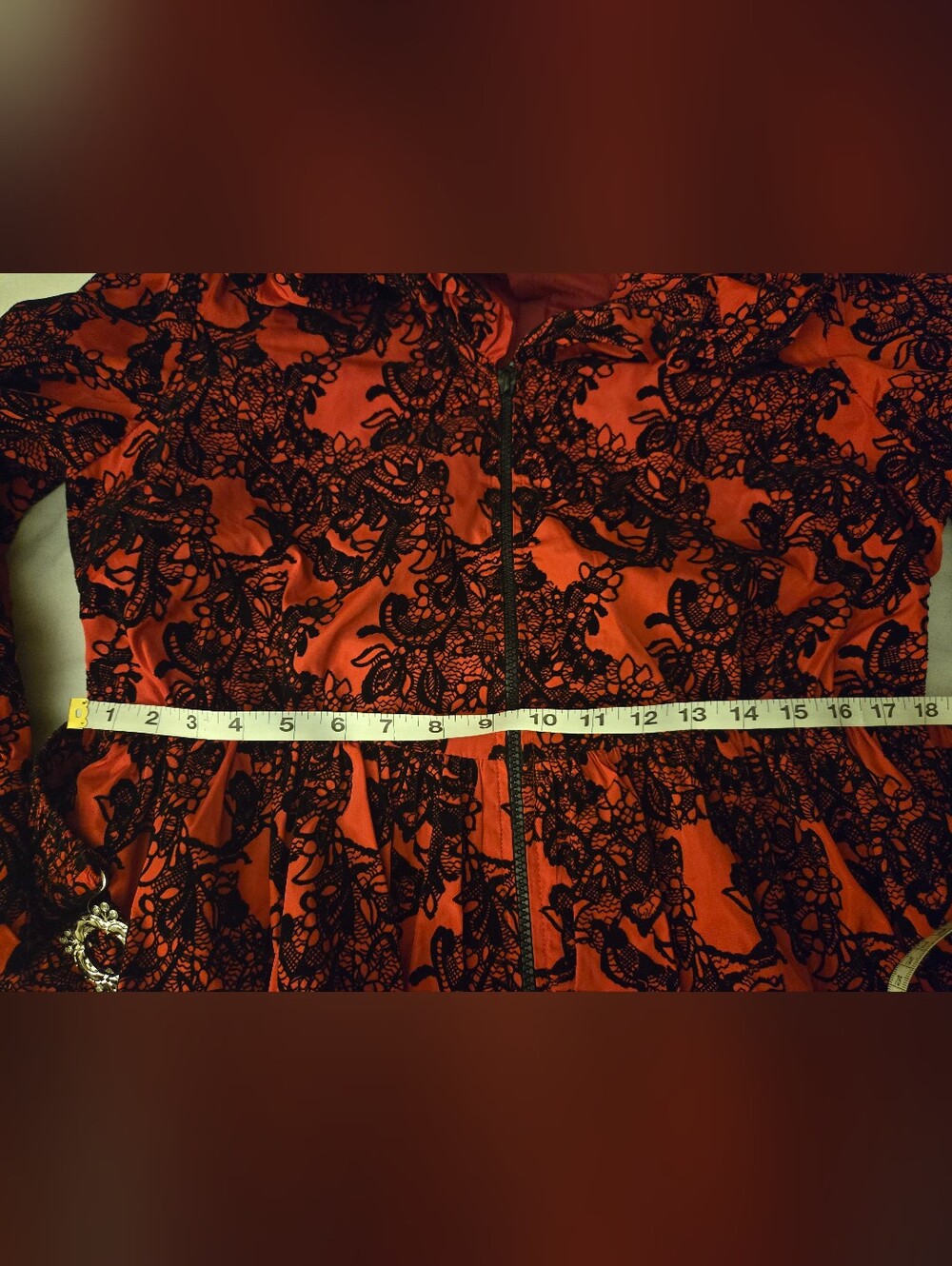 Jerry T Red Black Damask Floral Pattern Belted Tunic Dress Size Medium NWT - Picture 8 of 11